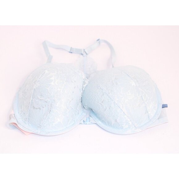 Victoria's Secret 34DD Blue Solid Push Up Lace Lightly Padded Unwired Razorback - Picture 4 of 14